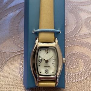 Vintage 2009 Avon Diamond Accent Watch with Mop Dial Taupe Colored Strap